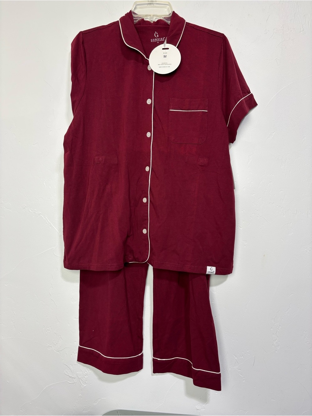 Gownies Women's Pajama Set NEW Medium Burgundy Cotton Blend Button Front